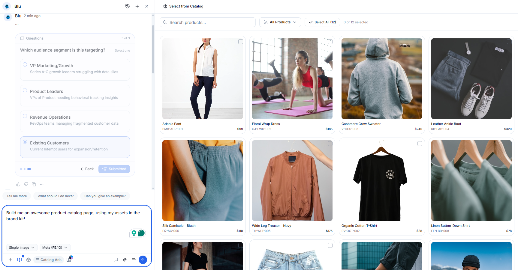 Campaign Designer generating multi-channel creative from a brief in Intempt